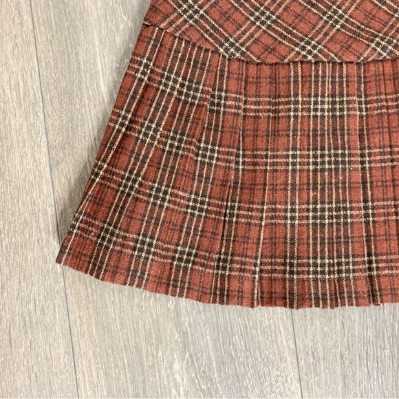 Aakaa Women’s Mini Skirt Pleated Plaid High Rise Brown Size S Preppy Academia - Picture 5 of 11